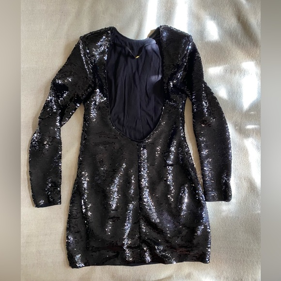 Frame Black Sequin Open Back Bodycon Mini Dress - Picture 4 of 12